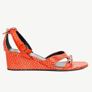 Balenciaga Orange Snakeskin-Embossed Studded Wedge Sandals